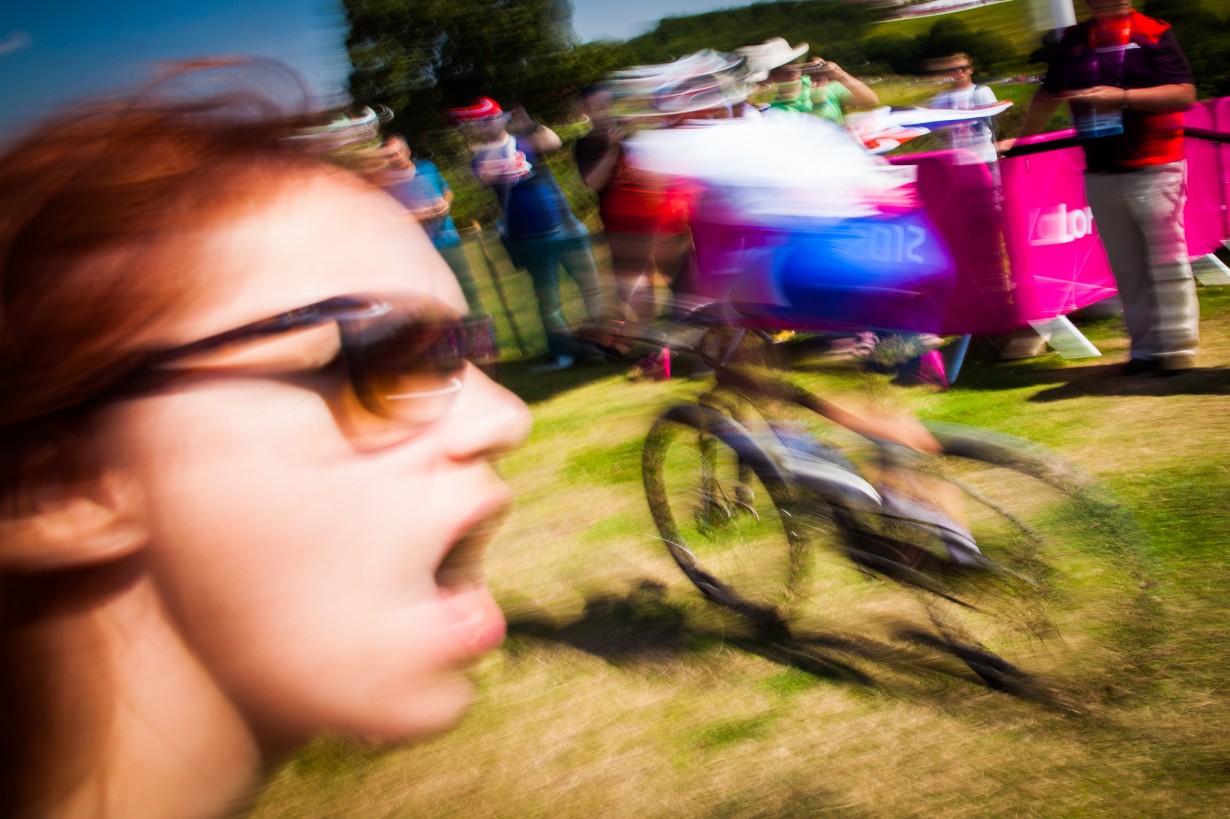 Girl shouting in Bike race