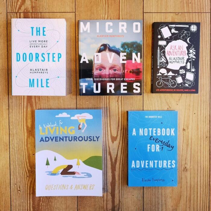 Books by Alastair Humphreys - Change Your Life Bundle with FREE notebooks - Cover on Wooden Floor