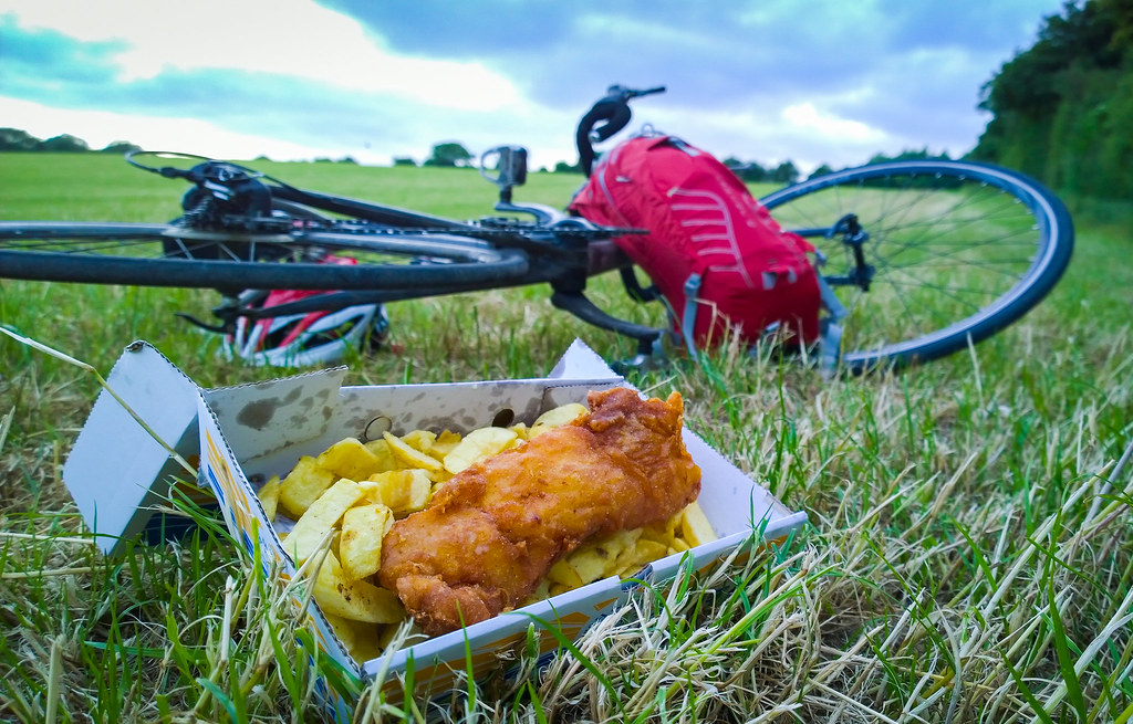 Fish and chips in a field