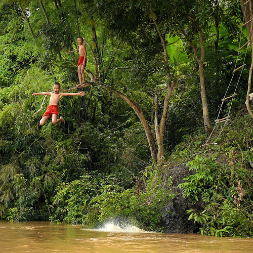 Jumping into the Mekong River