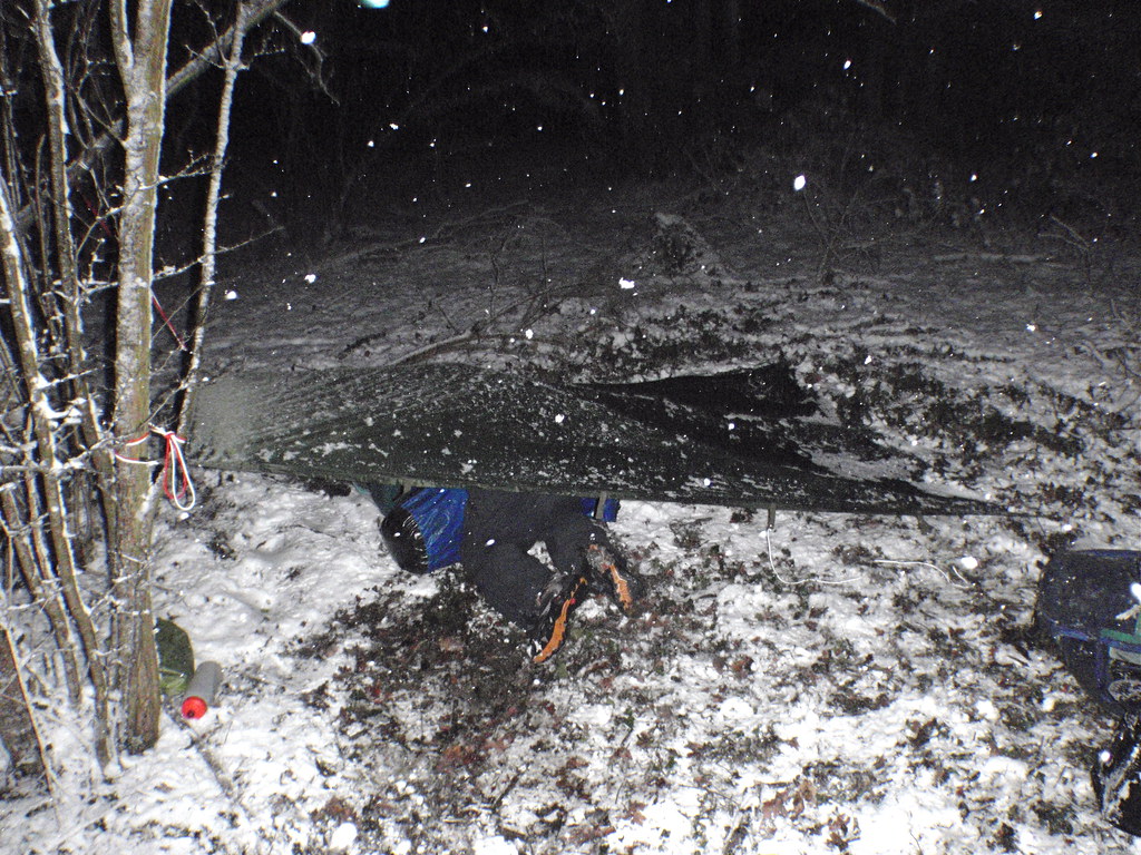 Walking a lap of the M25 - sleeping under a poncho in the snow