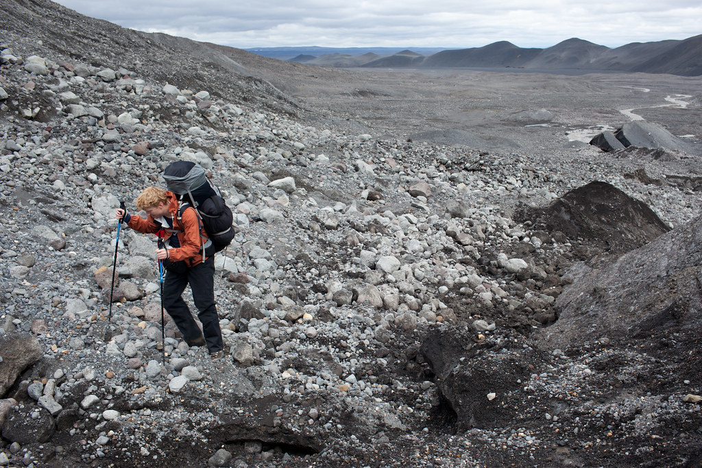 Climbing the morraine onto the Hofsjökull glacier, Iceland