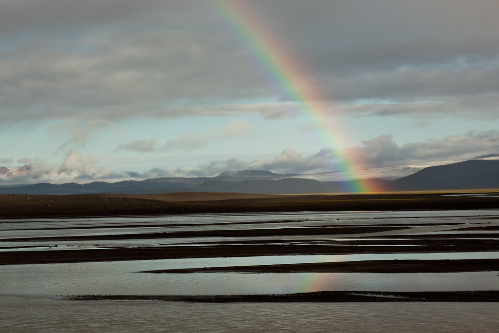 Rainbow, river, glacier