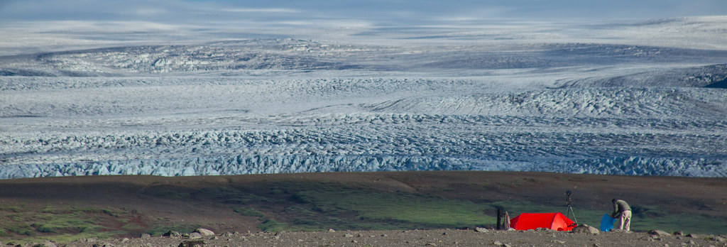 Camping at foot of a glacier